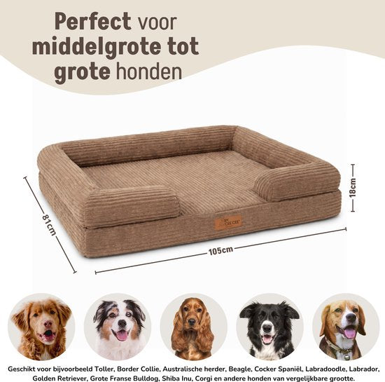 By Cee Cee Orthopädisches Hundekörbchen – Hundebett – Rippstrick – Für mittelgroße Hunde – Braun – 108 x 81 cm – Moos