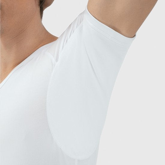 Anti Sweat Shirt - Fibershirts® - Eingenähte Achselpads - Unterhemd - Weiß - V-Ausschnitt - Herren - Größe XL