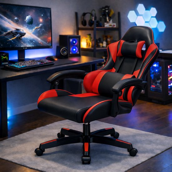 Bayt Gaming Stuhl - Gaming Stuhl - Komfort Gamer Stuhl - Schwarz und rot