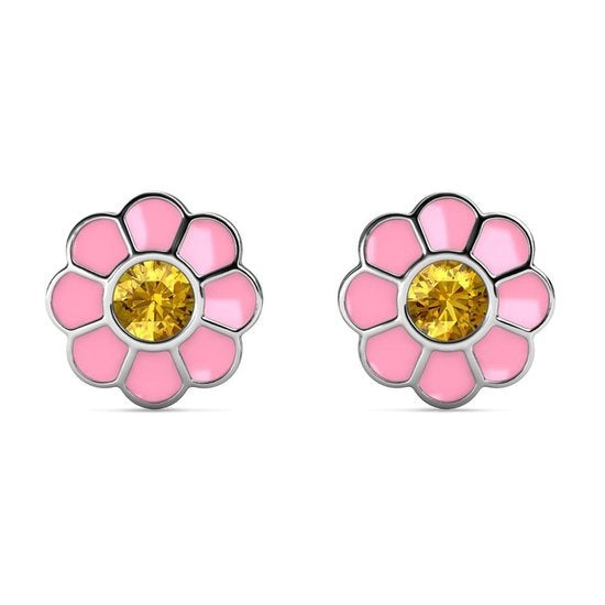 Yolora Kids Pink Floral Earrings - Kalpa Camaka Crystals - 18K Weißgold vergoldet - Kind - Mädchen Ohrstecker Farbe Silber - Schmuck Kinder - Luxus Geschenkbox - Geschenkbox - Geschenkverpackung - Schöne Geschenkverpackung