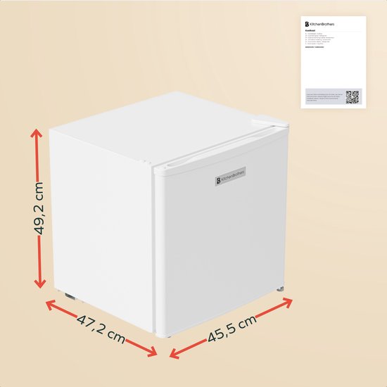 KitchenBrothers Mini-Kühlschrank – 43 l – Kleiner Kühlschrank – Minibar – Freistehend – Frigo – Kompakt – Weiß
