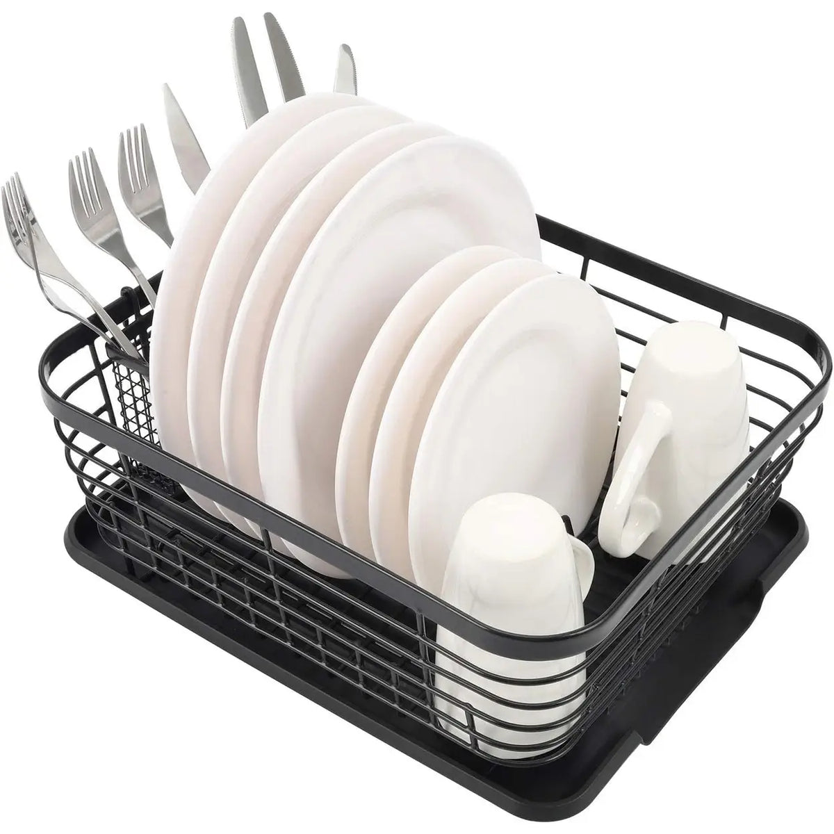 Senhoglb Geschirrabtropfgestell über dem Spülbecken – 36,1 × 30,7 × 14 cm – 3-in-1 – Mit Besteckhalter und Tropfschale