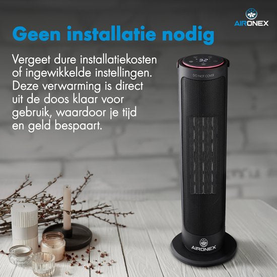 Elektrische Heizung 2000 Watt von Aironex - Keramischer Schwarzer Heizlüfter - Elektrische Heizung - Elektrische Heizung - Heizgerät - Heizlüfter mit Fernbedienung und Timerfunktion
