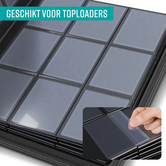 NAPI Toploader Pro Binder für 288 Karten - Premium Sammelmappe Toploader mit Reißverschluss - Sammelkartenmappe - 9 Fächer - Kunstleder - Schwarz
