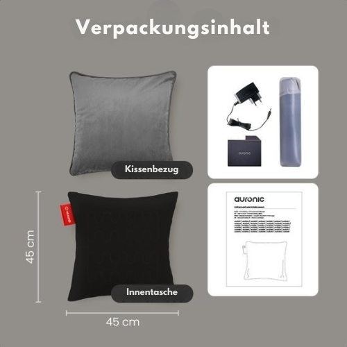 Auronic - Wärmekissen - Samt - 45x45 - Kabellos - Wiederaufladbar - Elektrisches Kissen - Infrarot - Grau