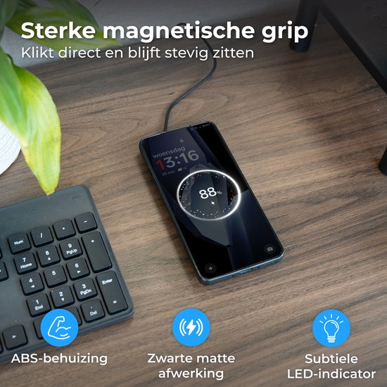 Nuvance Kabelloses Ladegerät 15 W – Kabelloses Ladegerät – Kompatibel mit MagSafe – USB-C – Schnellladegerät – Wireless Charger – Schwarz