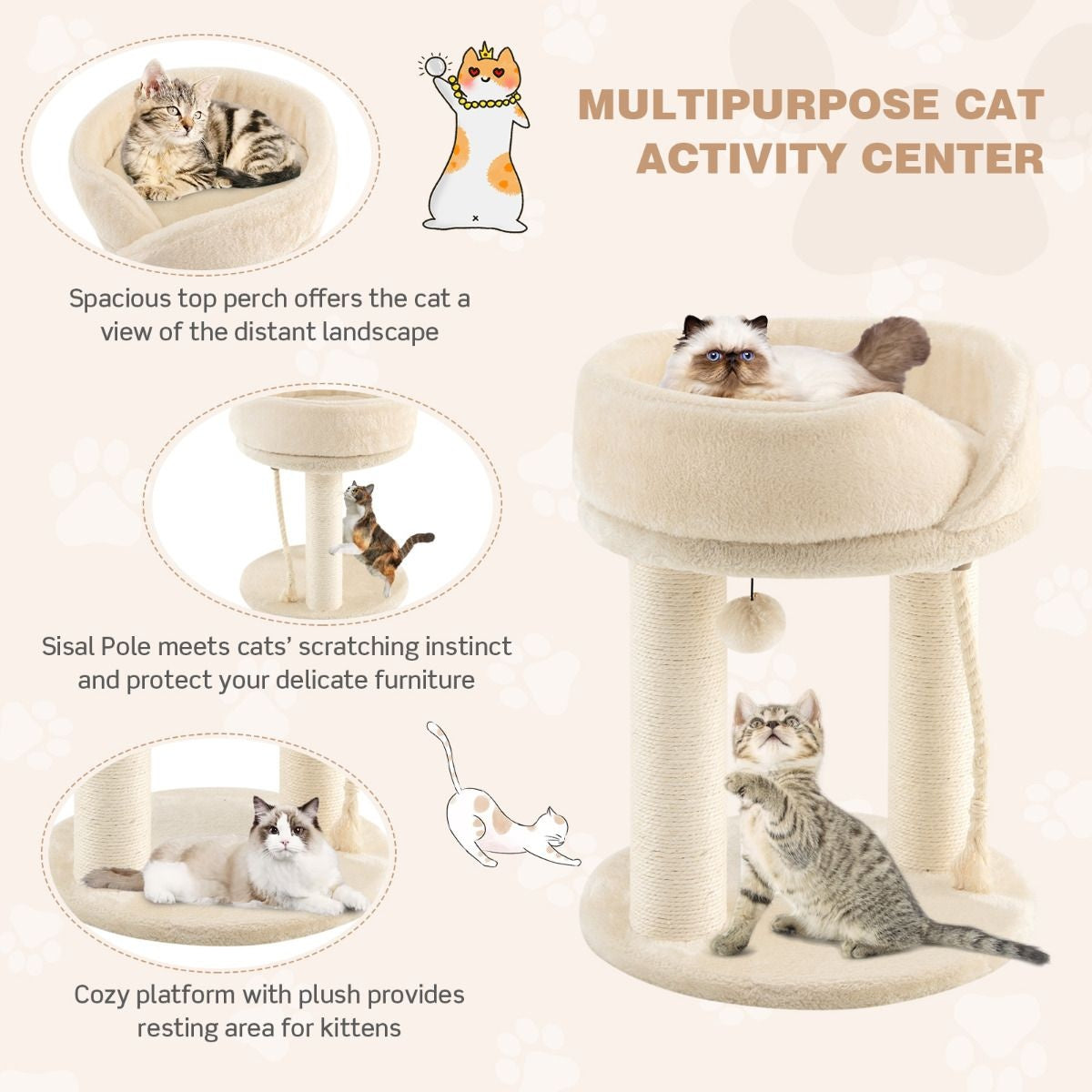 Coast Cat Tree Katzenkratzbaum Kratzbaum mit weichem Stuhl sistal Turm für Katzen beige
