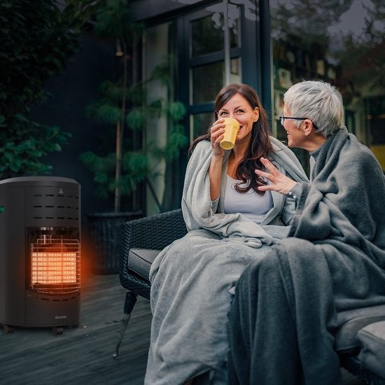 Auronic Mobiler Gaskocher - mit Rädern - bis zu 60 mÂ² - Inklusive Gasdruckregler und Gasschlauch - Inklusive Aufbewahrungshülle - Schwarz