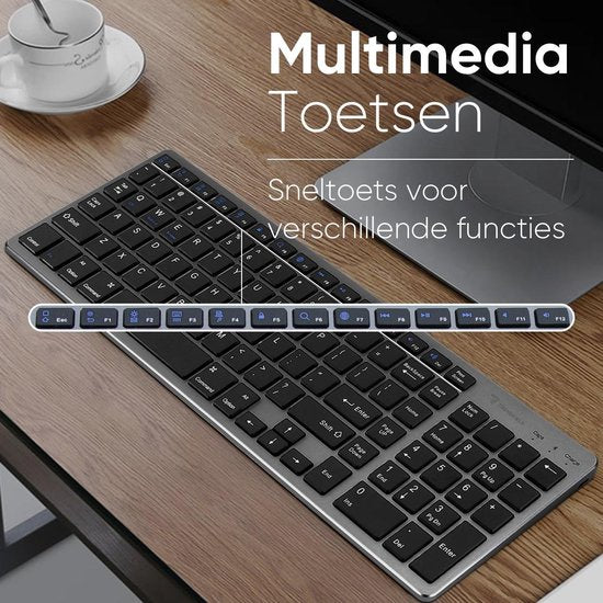 Trendfield Wireless Keyboard - Bluetooth Tastatur - Leise Tasten - Wiederaufladbar - Qwerty - Space Grau
