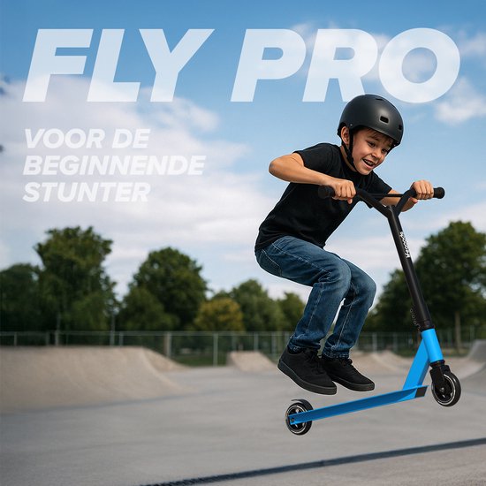 LifeGoods Stuntstep Fly Pro - 6+ Jahre - Schritt für Kinder - Jungen/Mädchen - 100mm - 100KG - Schwarz/Blau
