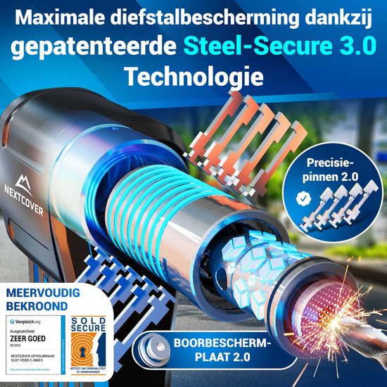 Nextcover Faltschloss 100cm FoldOne Pro | Fahrradschloss mit drei Schlüsseln | Fahrradschloss mit Halterung | Schloss für Fahrräder, E-Bikes, E-Scooter | SteelSecure Technology 3.0