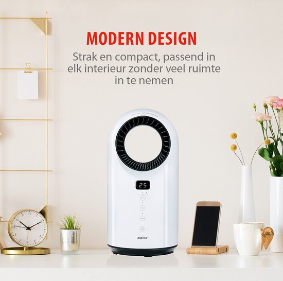 alpina Elektro-Heizlüfter 1500W - Keramik-Heizlüfter mit Timer und Fernbedienung - Oszillierender Heizlüfter mit Kühl- und Heizfunktion - 18 x 18 x 37cm