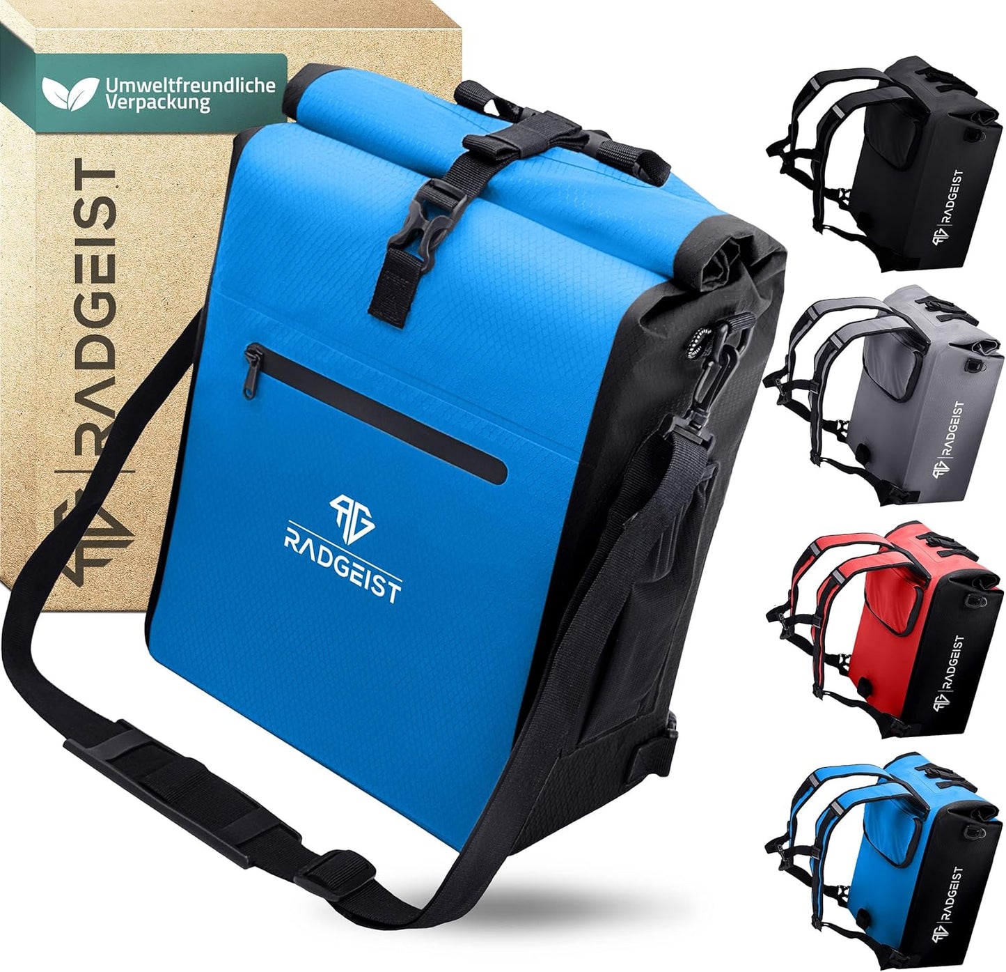 RADGEIST 3in1 Fahrradtasche für Gepäckträger - Fahrradtasche wasserdicht, extra robust mit Schnellverschluss - Fahrradtasche Rucksack (25 Liter) - Fahrradrucksack (navy blue)