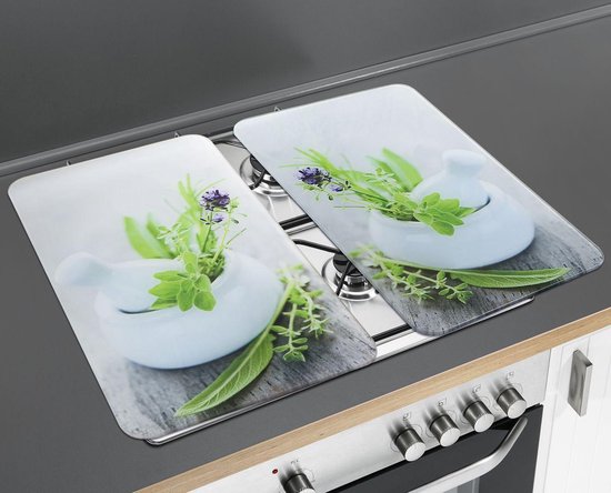 Wenko Abdeckplatten für Kochfeld – Herb Garden – 52 x 30 cm – Glas – Weiß, 2-teilig