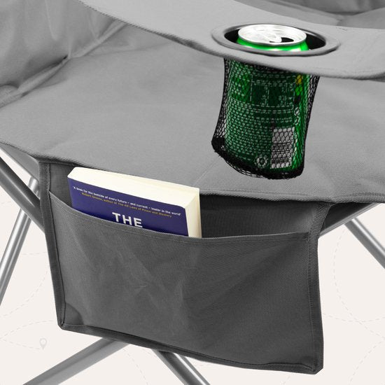 TRVLMORE Campingstuhl - klappbar - XL - Komfortabler Klappstuhl - 150 kg Belastbarkeit - Getränkehalter - Kühlfach - Angelstuhl - Schwarz