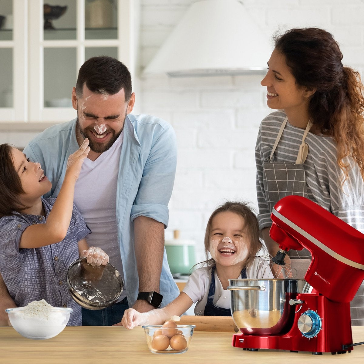 KitchenBrothers Küchenmaschine - Küchenmixer mit 6L-Edelstahl-Mixschüssel - Küchenroboter - 1400W - Rot
