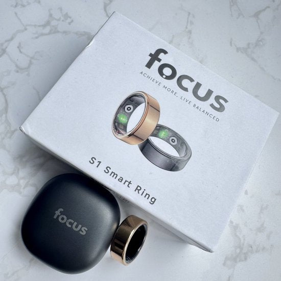 Focus® S1 Smart Ring - Silber - Größe 12 - Herzfrequenz - Menstruationszyklus - Schlafüberwachung - Smart Ring - Sport Performance - Schrittzähler -IP68 Wasserdicht - O2 Messung - Frauen - Männer - Wearables - Ladebox - Schutzring