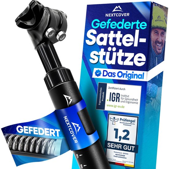 Nextcover Federsattelstütze für Fahrrad Ø 34,9mm - Komfortfederung, verstellbare Sattelstange, Dämpfung, geeignet für 65-150kg