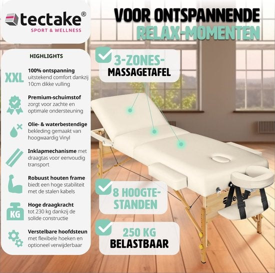 tectake - Massageliege mit 10 cm hoher Matratze + Tragetasche Behandlungstisch Massageliege - beige - Behandlungsliege - inkl. Aufbewahrungstasche - faltbar