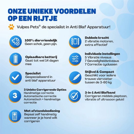 Vulpes Goods® - Pets - Anti-Bell-Halsband Max mit Fernbedienung - 3-in-1 Erziehungshalsband ohne Schock - manuell & automatisch - wiederaufladbar - Vibration, Audio & Ultraschall