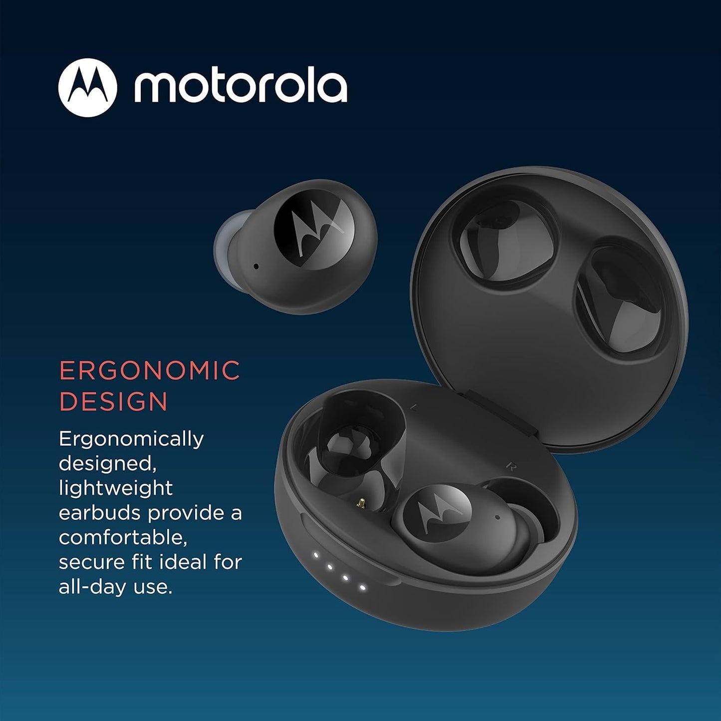 Motorola Sound Wireless earbuds - Moto Buds 250 - In-Ear - Qi-Technologie - wasser- und schweißfest - Touch- und Sprachsteuerung - 18 Stunden Spielzeit - schwarz, S/M/L