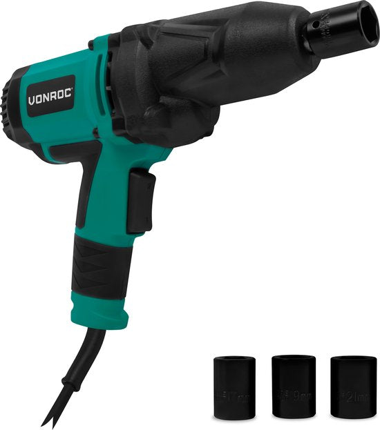 VONROC Schlagschrauber 950W - 600Nm - 1/2" Aufnahme - Inkl. 4 Steckschlüsseleinsätze - 4m Kabel - Softgrip - geeignet für Reifenwechsel