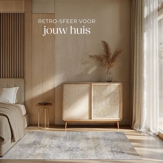 tectake® Teppich im Vintage-Design - Dalia - Niederflorteppich für Wohnzimmer, Kinderzimmer, Schlafzimmer oder Flur - waschbar - Div. Größe - 160x230cm - beige