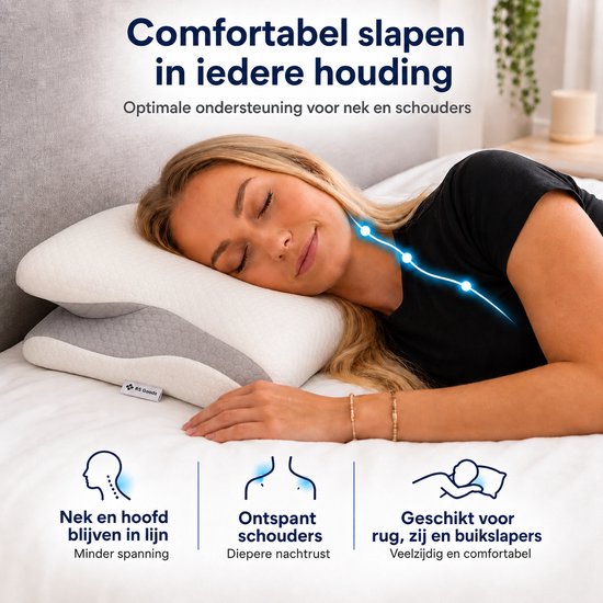 Ergonomisches Kopfkissen – 95 % Baumwolle - Kopfkissen bei Nackenbeschwerden – Schmetterlingskissen – Für Rücken-, Bauch- und Seitenschläfer – Memory-Schaum – Kissen aus Memory-Schaum – Schlafkissen – Kissen – Ergonomisches Kissen – Orthopädische Kissen –