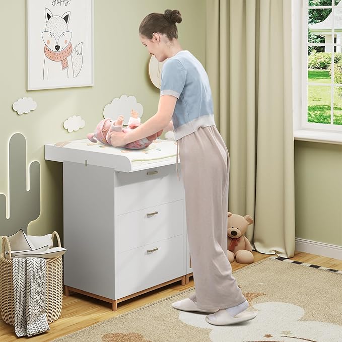 WOLTU WT007 Wickeltisch für Kommode - weißes MDF - verstellbare Tiefe 46,5 bis 50 cm