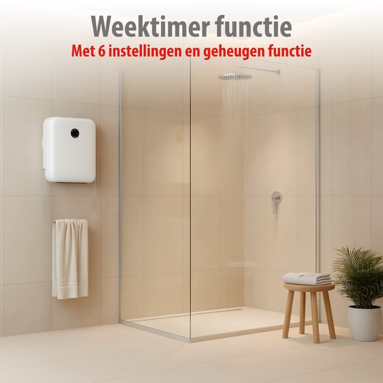 alpina Badezimmerheizung, elektrisch, 750/2000 W – Elektroheizung mit 2 Heizstufen und 24-Stunden-Timer – Heizung IP22, spritzwassergeschützt – mit Fernbedienung – Wandmontage