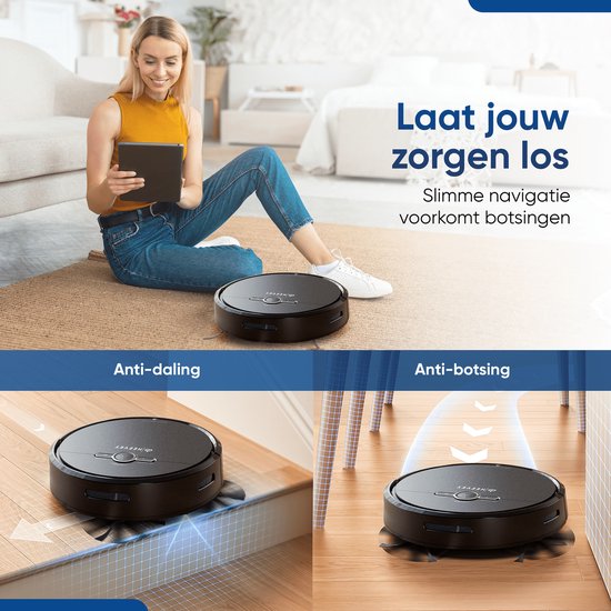 Heevey Staubsaugerroboter mit Wischfunktion - Intelligente Navigation - Automatische Ladestation - Wischroboter - Staubsaugerroboter für Haustiere - Inklusive App in niederländischer Sprache, Fernbedienung & Reinigungsset