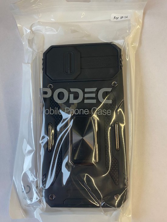 Podec Case passend für iPhone 14 Black Phone Case - Anti-Shock Case Cover Hybrid Armor Case mit Kickstand Ring mit Displayschutzfolie