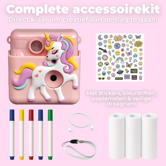 Denver Kinderkamera Full HD mit Drucker - Selfie-Kamera - 20MP - Digitalkamera Kinder - Foto - Video - Spiele - KPC1363 Pink