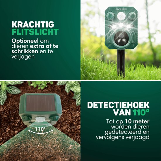 Vulpes Goods® Repellent - Solarbetriebenes Ultraschall-Katzenabwehrgerät - Katzenschreck - Marderabwehr - Tierabwehr - Wasserdicht - Schädlingsabwehr