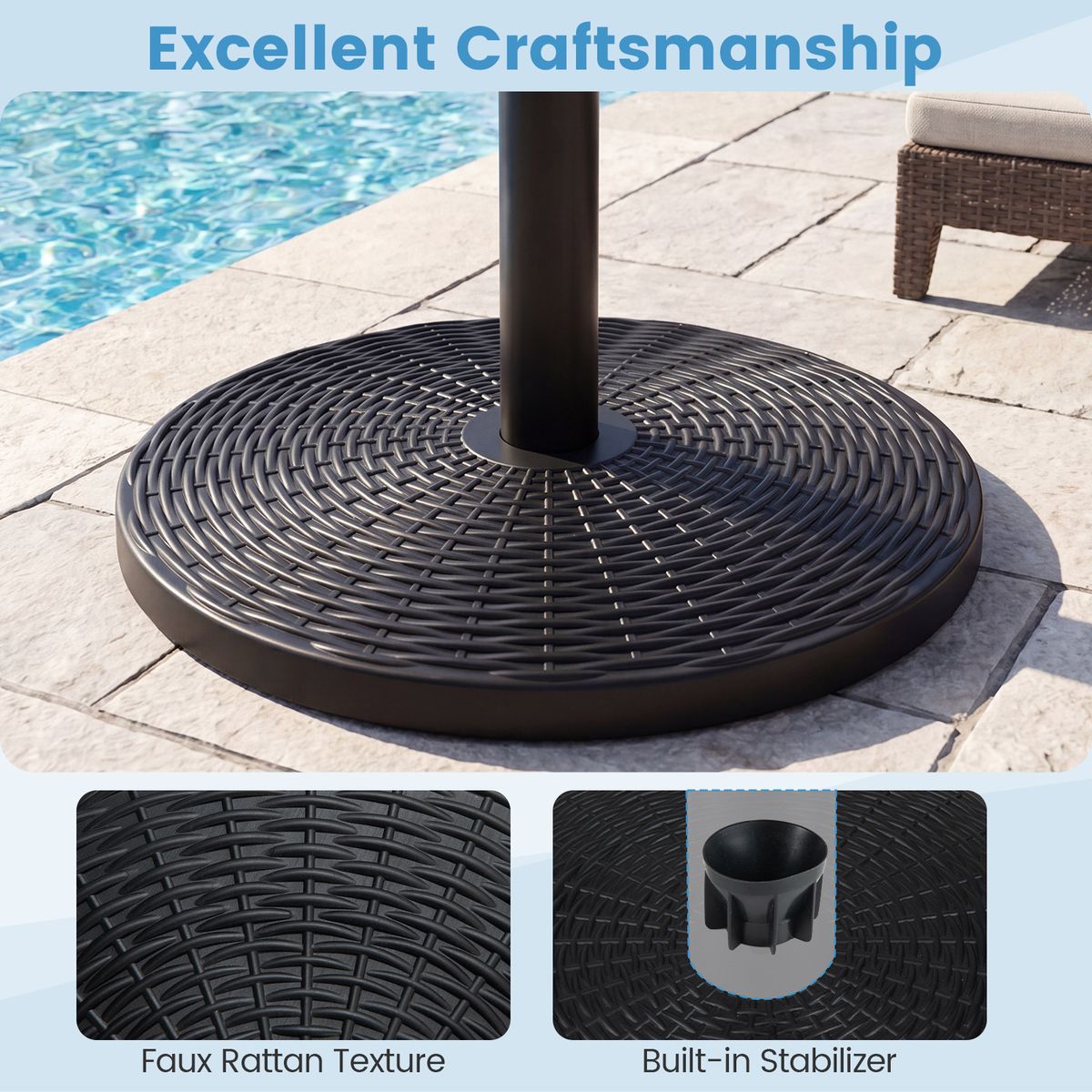 Coast Sonnenschirmständer – Rattan-Optik – mit Betonfüllung – für Sonnenschirmstangen 38/48 mm – schwarz