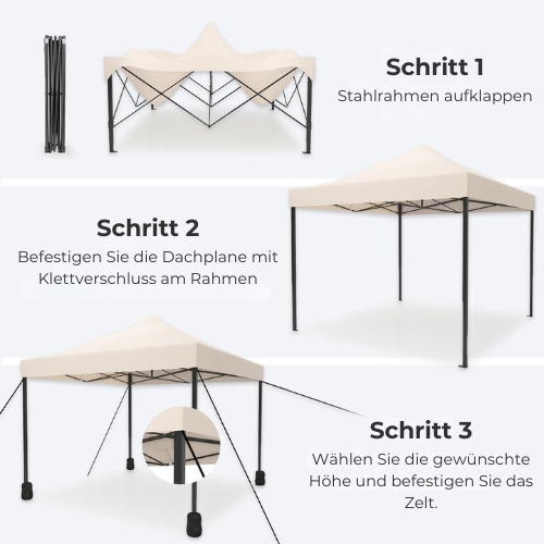LifeGoods - Gartenzelt - Pavillon - 3x3 m - faltbar - beige