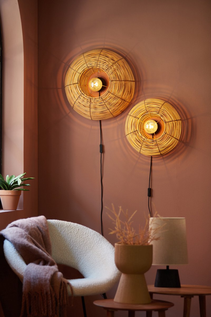 Light & Living Wandleuchte Mataka Rattan Ø51 cm - Braun - Runde Wandleuchte - Innenbeleuchtung