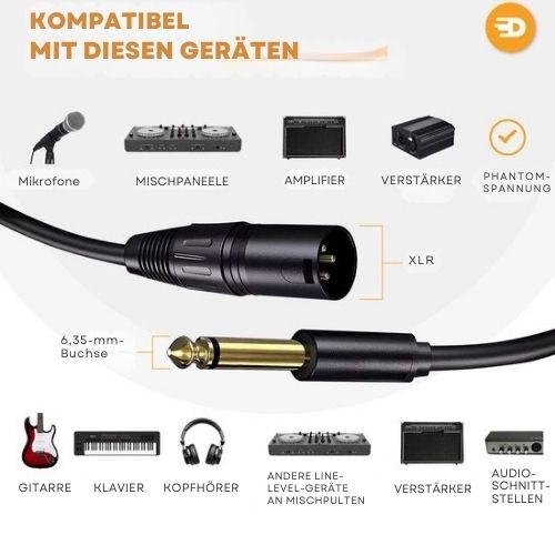 Drivv. - Premium XLR-Kabel - XLR-Stecker - auf 6,35 mm Klinkenstecker - 3 Meter