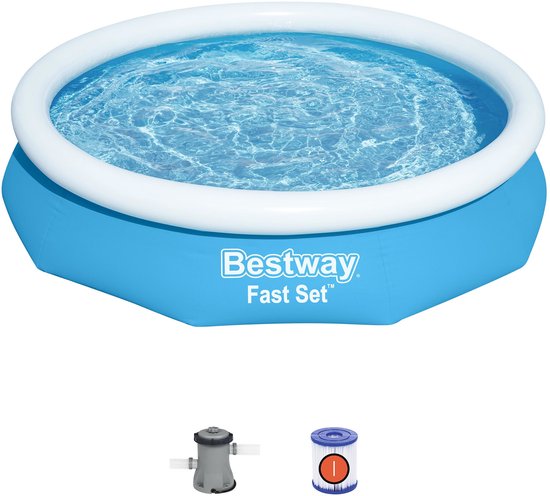 Bestway – Fast Set – Aufblasbares Schwimmbecken inklusive Filterpumpe – 305 x 66 cm – rund