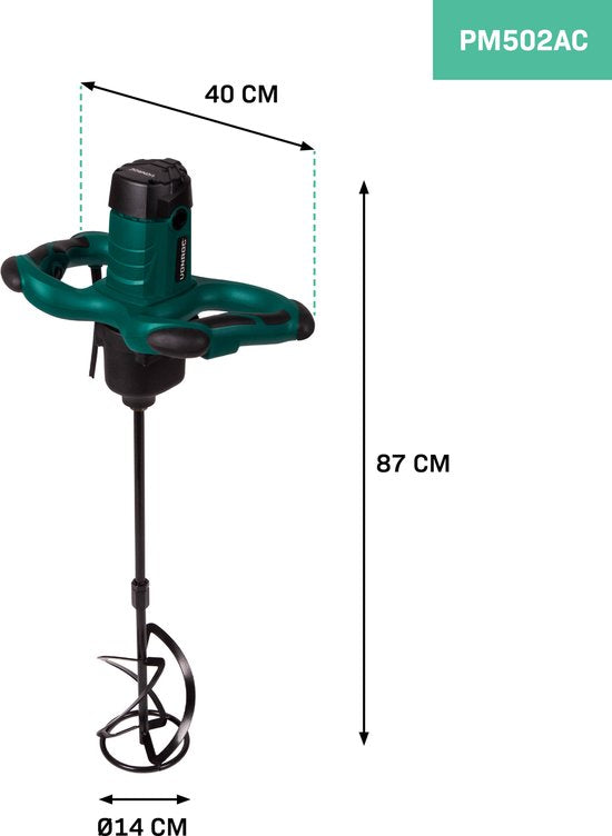 VONROC Farb-/Zementmischer - 1800W - 2 Geschwindigkeiten - 3m Gummikabel - Inkl. Rührer 140x600MM