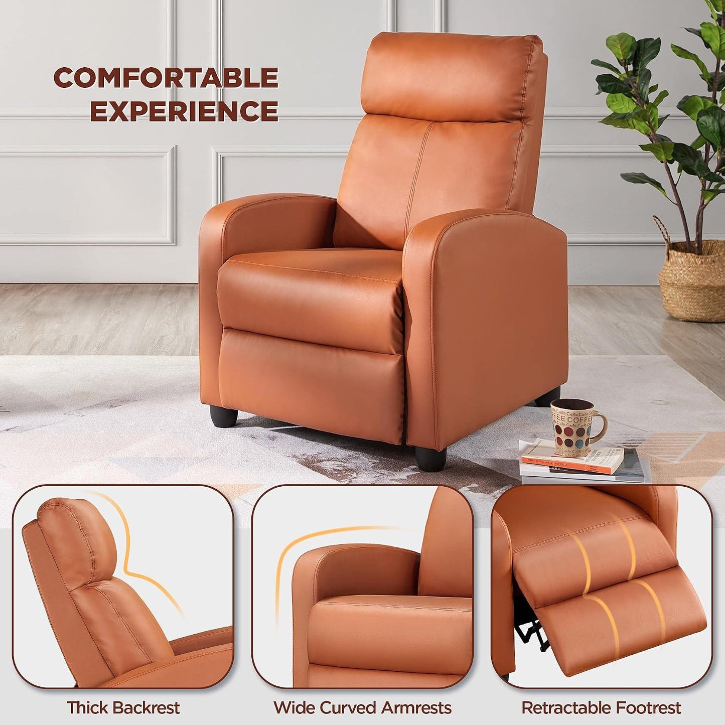 Yaheetech Relaxsessel, 2er-Set – 67,3 x 85,1 x 99,6 cm – verstellbare Fußstütze – Kunstleder – Tan