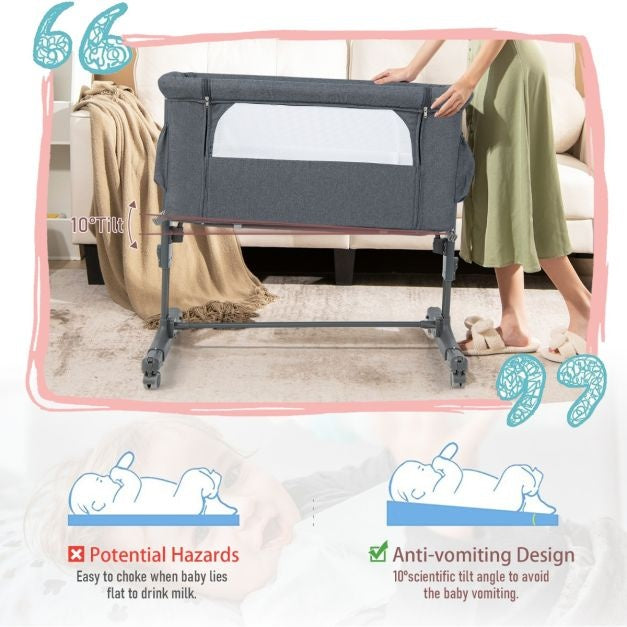 Coast 3-in-1 Babywiege mit 5 Höhenverstellungen - 86 x 63 x 67/70/74/77/81 cm - grau