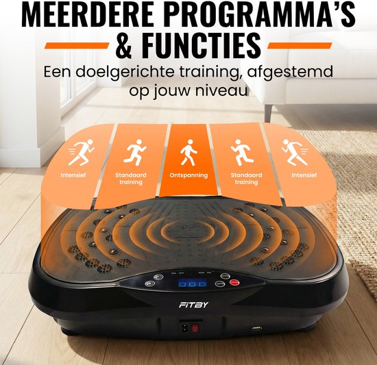 Fitby Vibrationsplatte – Fitness-Vibrationsplatte – Powerplate – inkl. Widerstandsbänder und Griffe – mit Fernbedienung – 3 Trainingsmodi – 120 Geschwindigkeitsstufen – Schwarz