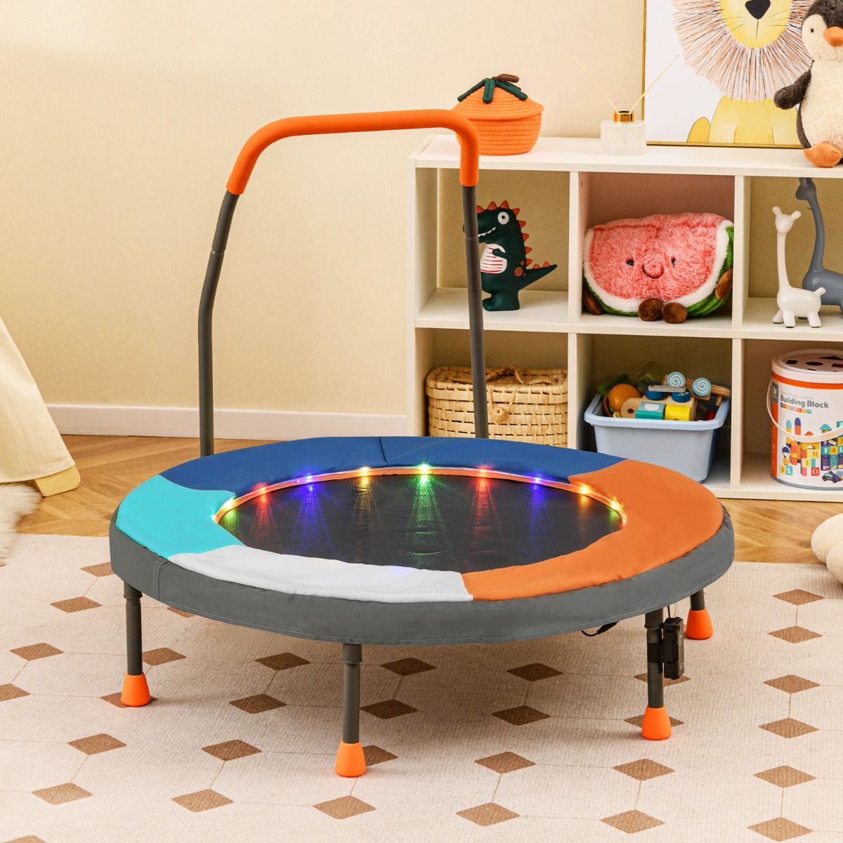 Coast Minitrampolin für Kinder – Modell 2 – LED-Beleuchtung – zusammenklappbar – mehrfarbig – 90 cm