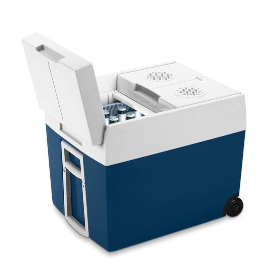 Mobicool MT48W thermoelektrische Kühlbox mit Rollen – 48 l – 12/230 V – blau/weiß