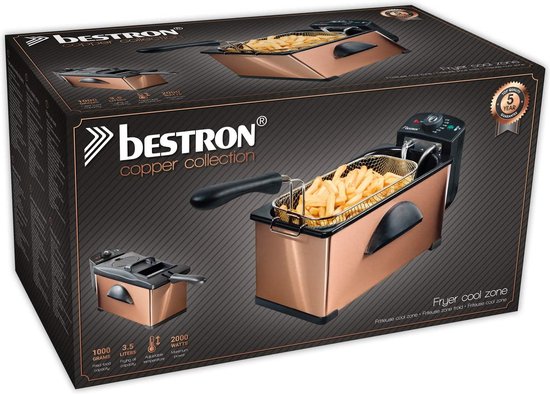 Bestron Fritteuse 3,5 Liter – AF370CO – Fritteuse 2000 W – Sichtfenster – Kupfer – 5 Jahre Garantie