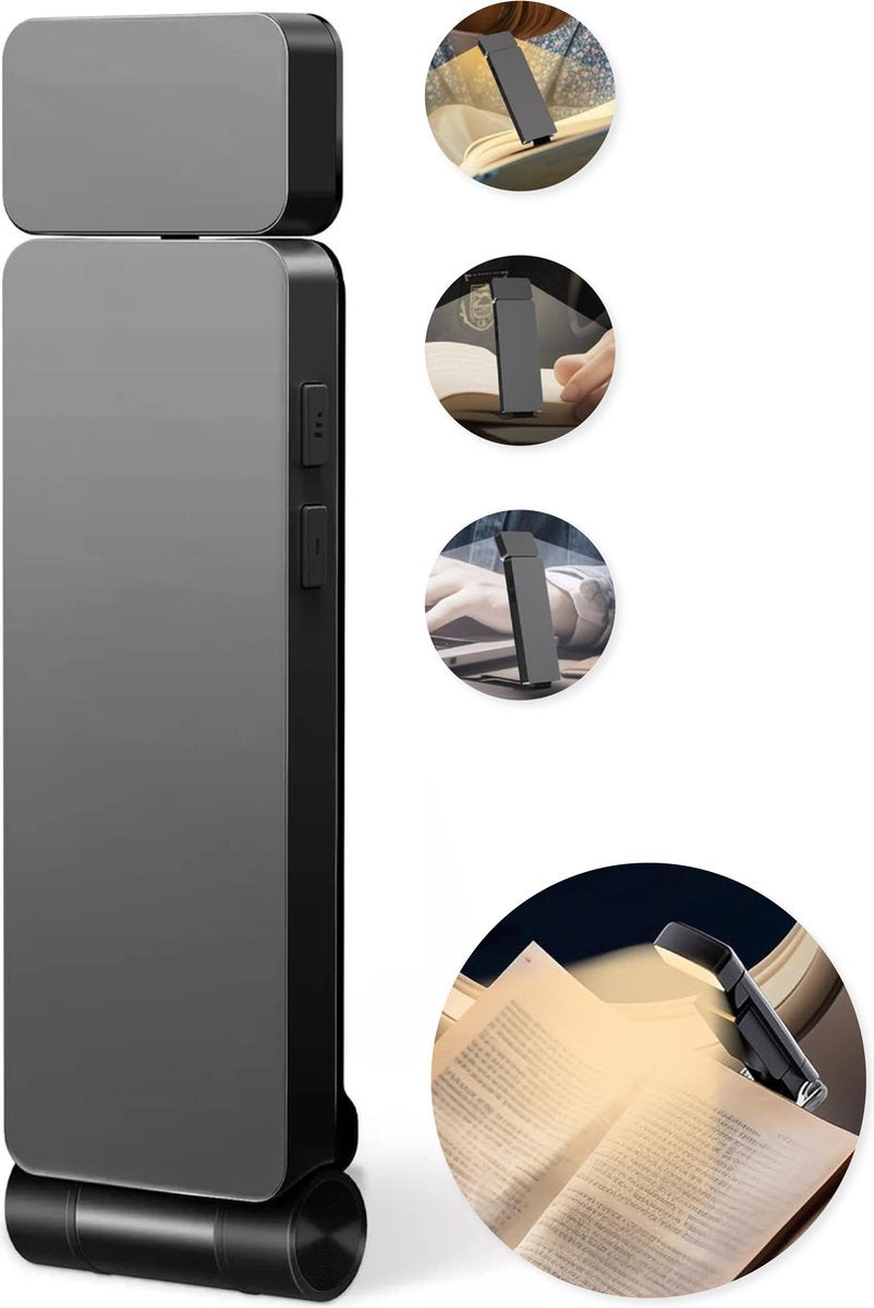 Skoov LED-Leselicht mit Clip - schwarz - 3,6 x 1,4 x 11,5 cm - 80 Stunden Lesevergnügen - dimmbar - USB-C aufladbar