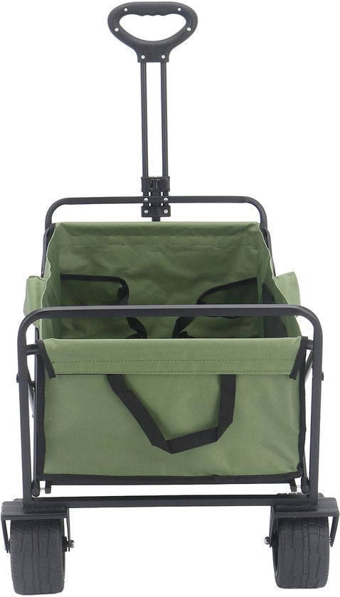 AXI AB131 Zusammenklappbarer Handwagen – Grün – Mit Deichsel, Bremsen und Schutzhülle – 100 kg Tragkraft – Leicht zu transportieren – Metall