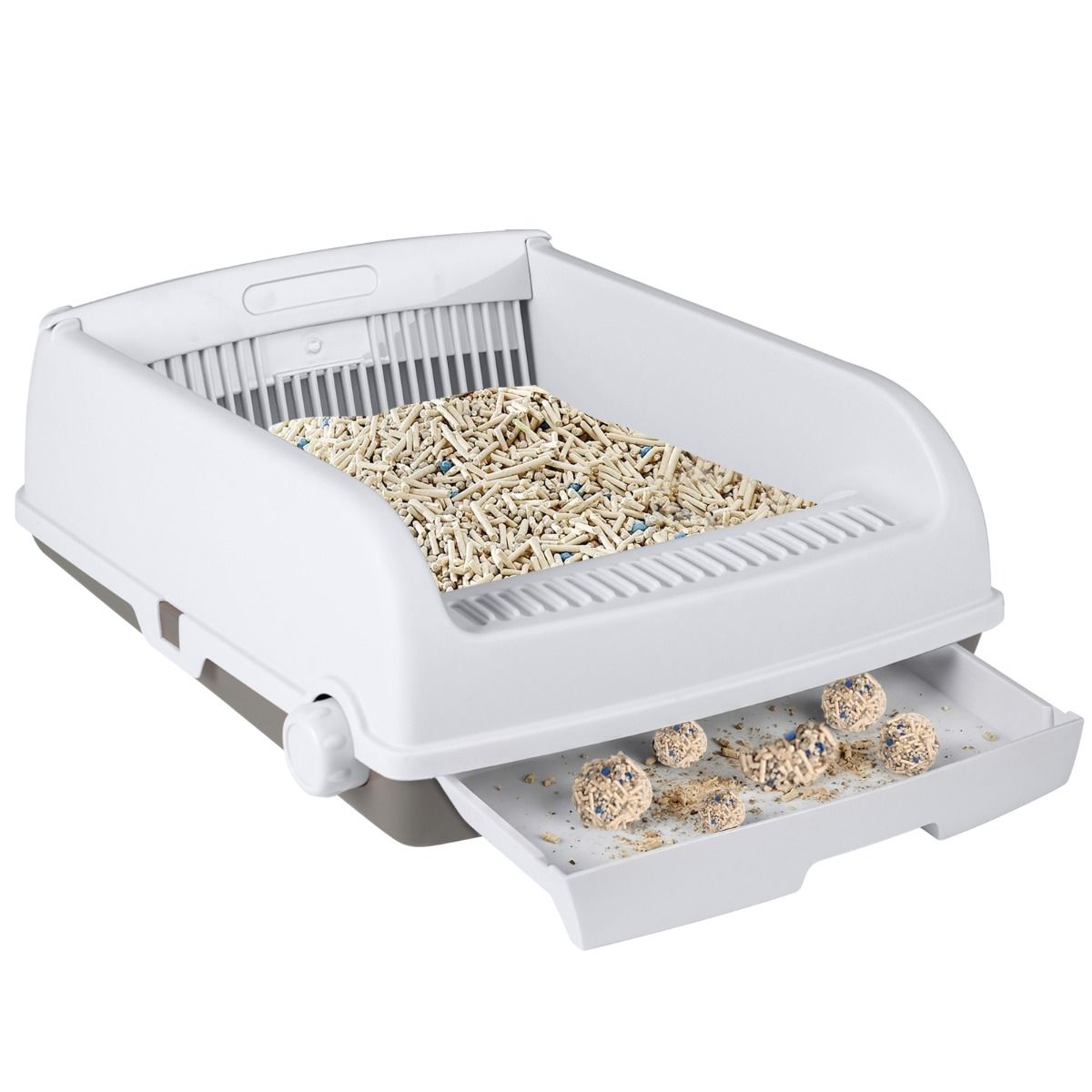 Coast Halbautomatisches Katzenklo – Ausziehbare Schublade – Spritzwassergeschützte Seitenwände – Weiß