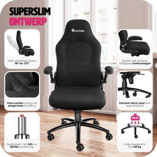 tectake - Bürostuhl Gaming Stuhl - Luxus Schreibtischstuhl Bürostuhl - Racing Stuhl Schreibtischstuhl Gaming Stuhl Springsteen - schwarz